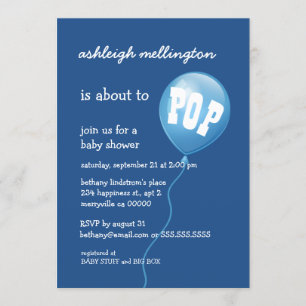 Cute Blue Balloon Baby Shower A01 Invitation