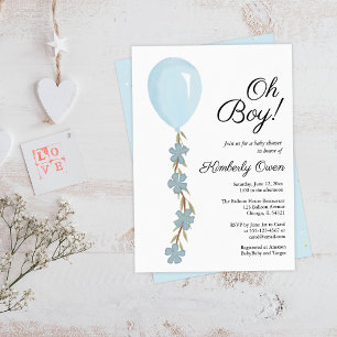 Cute Blue Balloon Baby Shower Invitation