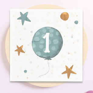 Cute Blue Balloon Boy 1st Birthday Party Napkin