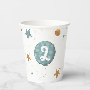 Cute Blue Balloon Boy 2nd Birthday Party Paper Cups