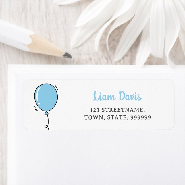Cute Blue Balloon Kids Return Address Label (Insitu)