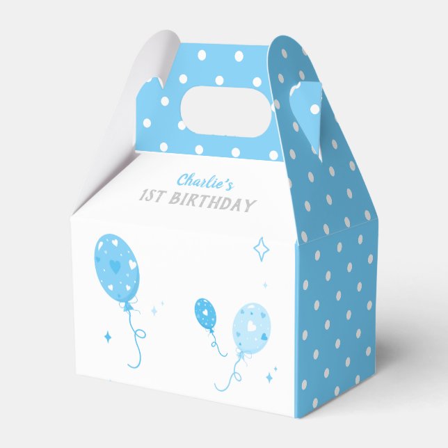 Cute Blue Balloons Favour Box Birthday  💙 (Front Side)