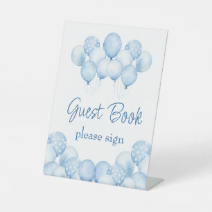 Cute Blue Balloons Guest Book Pedestal Sign
