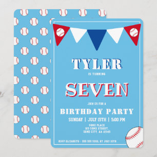 Cute Blue Baseball Birthday Invitation Birthday