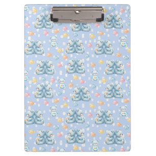 Cute Blue Bear and Fish Seamless Pattern Clipboard