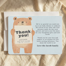 Cute Blue Bear Baby Announcement Thank You