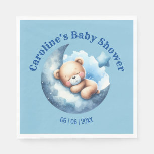 Cute Blue Bear Crescent Moon Baby Shower Napkin