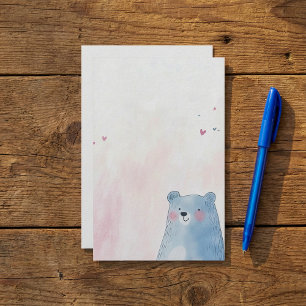 Cute Blue Bear soft pastel background Stationery