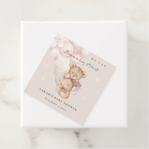 Cute Blue Bearly Wait Bear Balloon Baby Shower Favour Tags