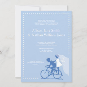 CUTE Blue Bicycle Couple Wedding Invitation
