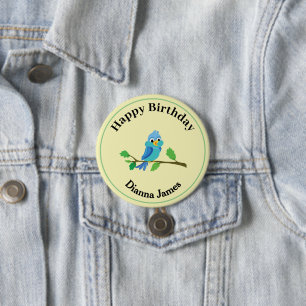 Cute Blue Bird Birthday Round Pin