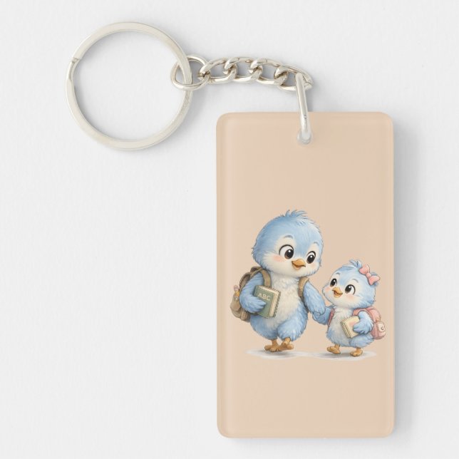 Cute Blue Bird Brother Acrylic Keychain (Front)