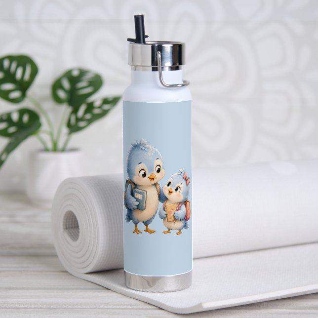 Cute Blue Bird Brother Stainless Water Bottle (Yoga (Rotated))