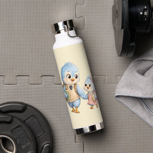 Cute Blue Bird Brother Stainless Water Bottle (Gym (Rotated))