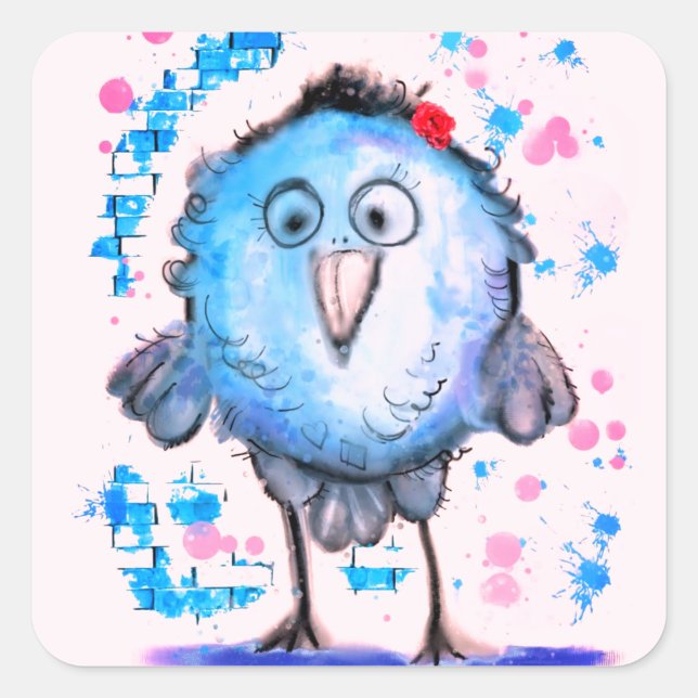 Cute Blue Bird Funny Sticker (Front)