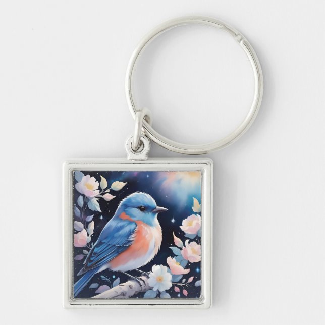 Cute blue bird illustration key ring (Front)