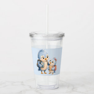 Cute Blue Bird Siblings Acrylic Tumbler