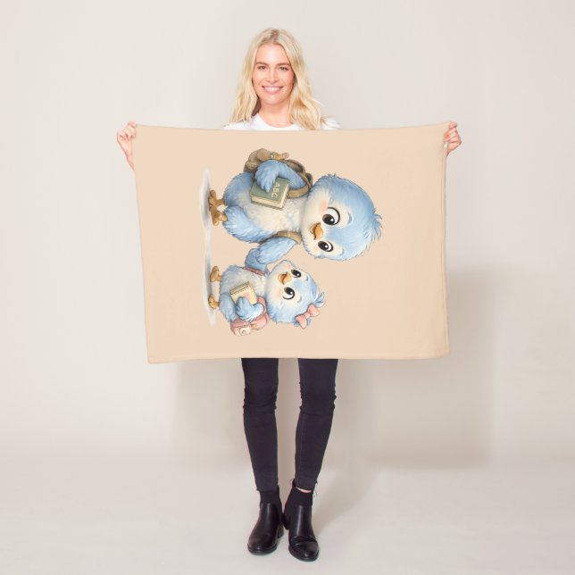 Cute Blue Bird Siblings Cosy Fleece Blanket (In Situ)