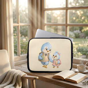 Cute Blue Bird Siblings Laptop Sleeve