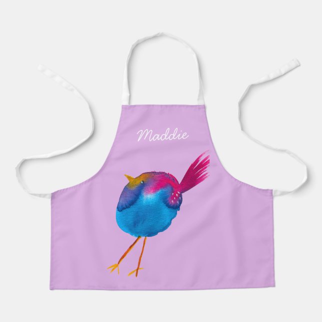 Cute blue bird watercolor apron (Front)