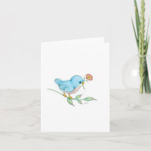 cute blue bird watercolor blank note card