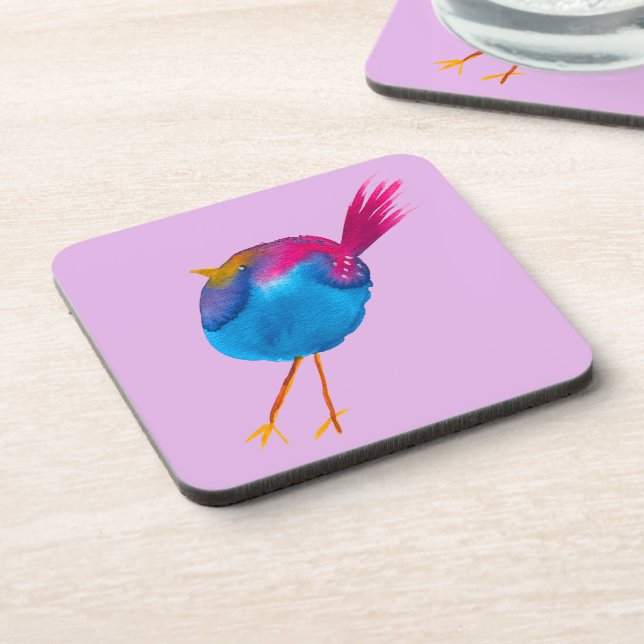 Cute blue bird watercolor coaster (Left Side)