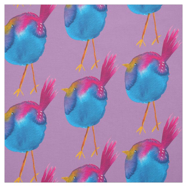 Cute blue bird watercolor fabric (Swatch)