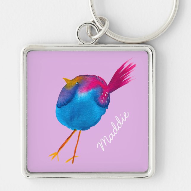 Cute blue bird watercolor key ring (Front)