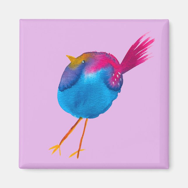 Cute blue bird watercolor magnet (Front)