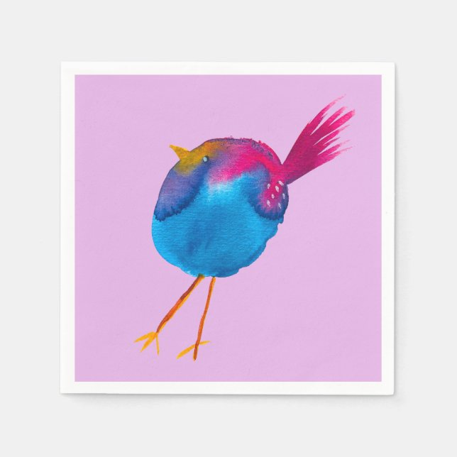 Cute blue bird watercolor napkin (Front)