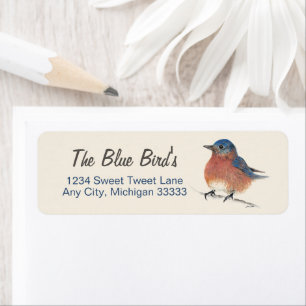 Cute Blue Bird Watercolor Pencil Art Label
