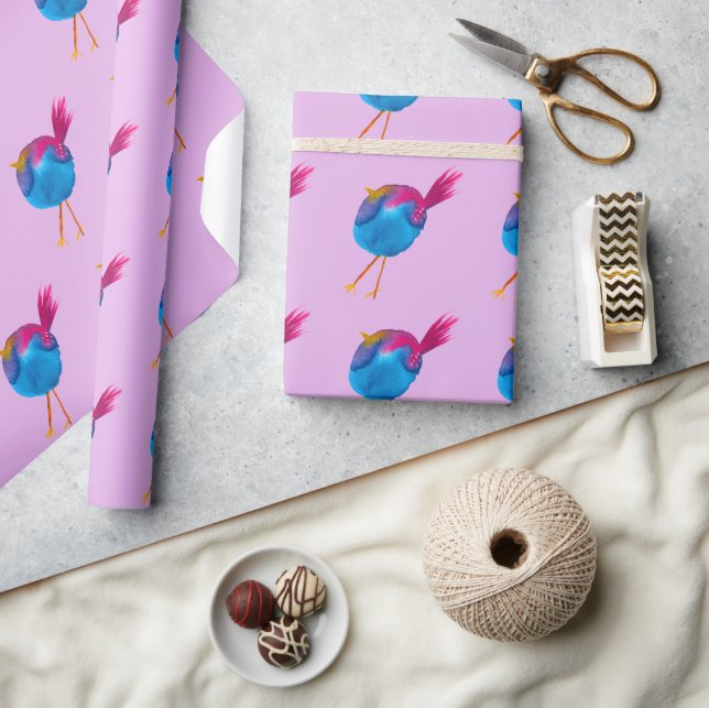 Cute blue bird watercolor wrapping paper (Crafts)
