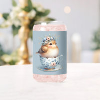 Cute Blue Bird with Floral Crown in Teacup