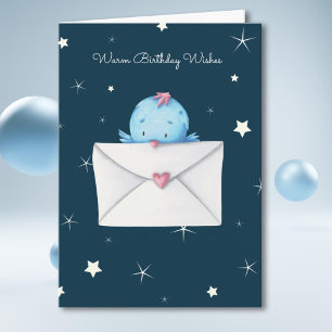Cute Blue Bird with Letter Personalised Birthday Card