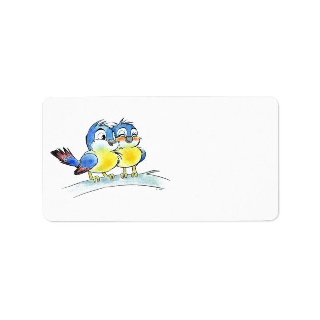 Cute Blue Birds Coloured Pencil Art Label (Front)