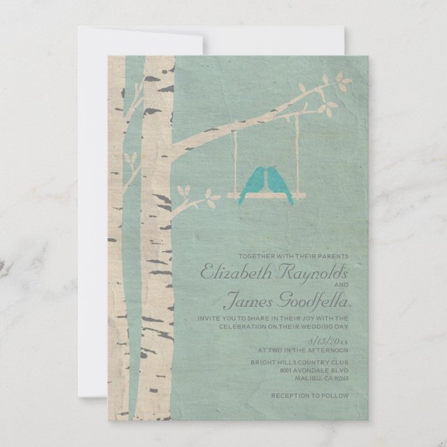 Cute Blue Birds Wedding Invitations (Front)