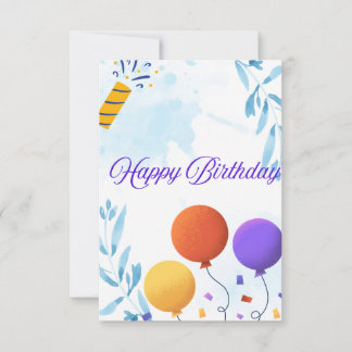 Cute Blue Birthday Card with Ballons