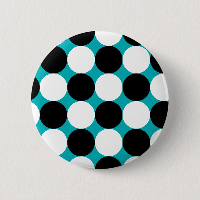 Cute blue black and white dots vector pattern 6 cm round badge (Front)