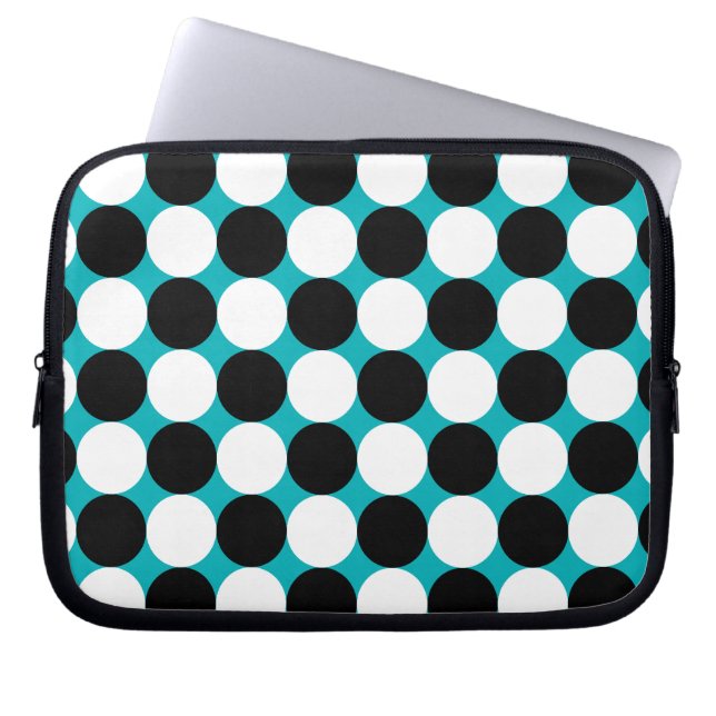 Cute blue black and white dots vector pattern laptop sleeve (Front)