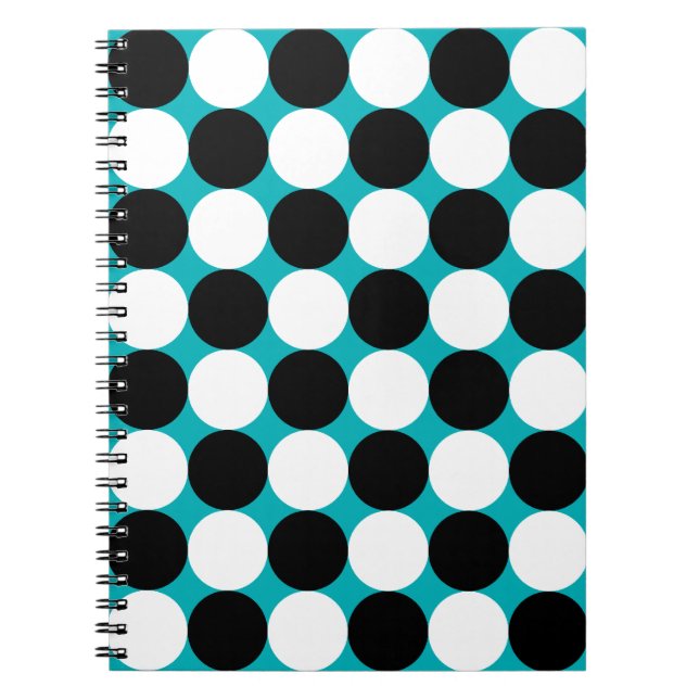 Cute blue black and white dots vector pattern spiral notebook (Front)