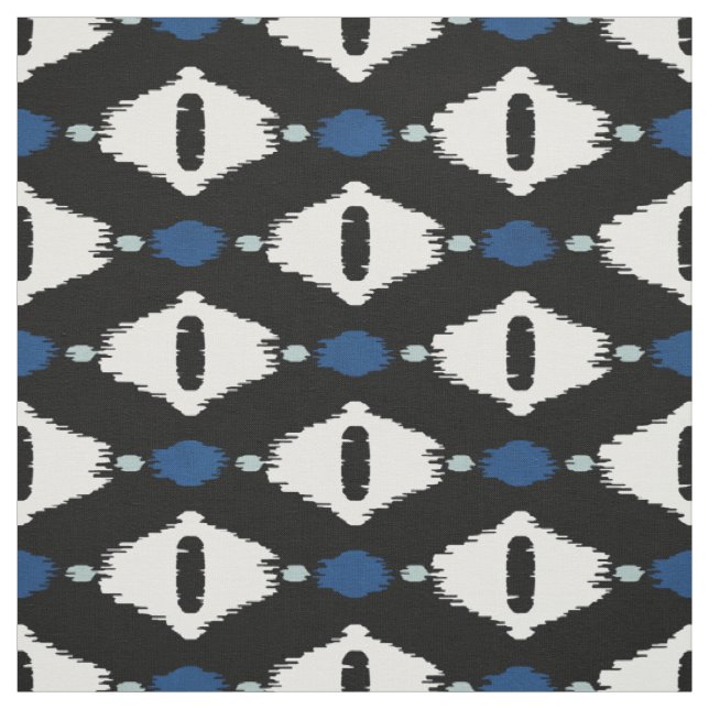 Cute blue black and white ikat tribal patterns fabric (Swatch)