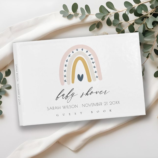 CUTE BLUE BLUSH RAINBOW HEART KIDS BABY SHOWER GUEST BOOK (Creator Uploaded)