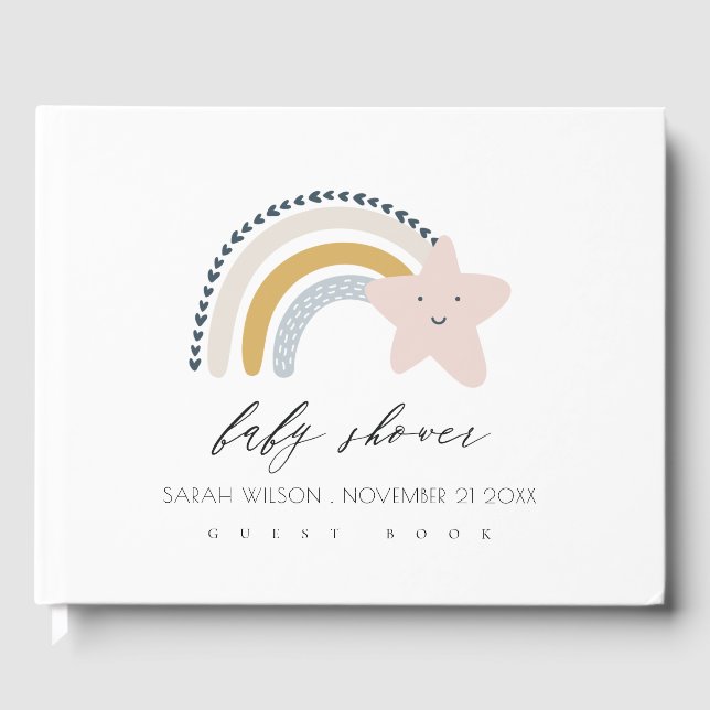 CUTE BLUE BLUSH RAINBOW STAR KIDS BABY SHOWER GUEST BOOK (Front)
