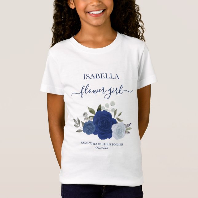 Cute Blue Boho Chic Roses Flower Girl Gift Wedding T-Shirt (Front)