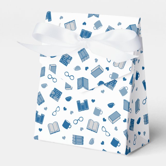 Cute Blue Book and Reading Pattern Favour Box (Front Side)