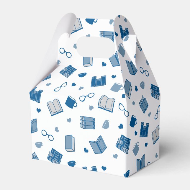 Cute Blue Book and Reading Pattern Favour Box (Front Side)