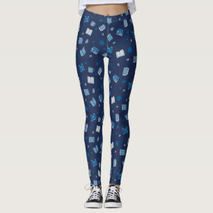 Cute Blue Book and Reading Pattern Leggings