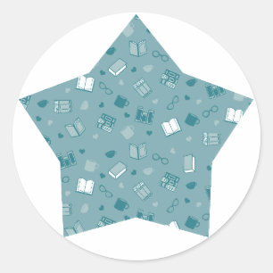 Cute Blue Book and Reading Pattern on star Classic Round Sticker