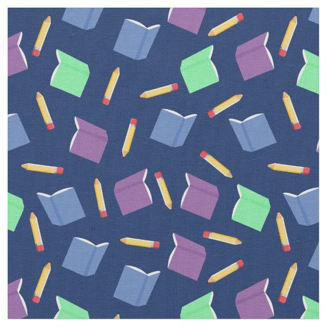 Cute Blue Books Fabric (Close Up)