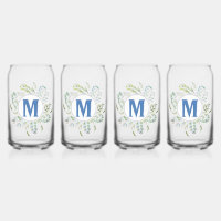 Cute Blue Botanical Greenery Monogram